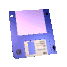 Blue and white 3.5-inch floppy disk icon rotates through multiple angles against a gray background, showing front, side, and angled views.