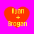 Four red heart-shaped icons with yellow text "Ryan + Brogan" on a bright pink background, arranged in a