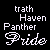Animated sequence of white text on black background displaying 'Strath Haven Panther Pride' with progressive pixel degradation and partial character loss across frames.