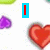 Pixelated red heart with purple hearts and green shapes on white background, text overlays in blue outlines.