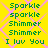Yellow background with pink diamond pattern, green text repeating Sparkle, sparkle, Shimmer, Shimmer, I luv You in two vertical