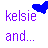 Pixelated text and symbols on white background: purple 'kelsie' with blue heart, blue 'Jessie...' with purple flower, purple 'and...', black 'Best Friends!' with pink heart.