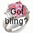 Pixelated pink and white floral shape with black text 'Got bling?' overlaid on left, adjacent to black background with white pixelated text 'Buddycon.com FREE icon maker' on right.
