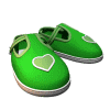 Green shoes with light green heart patches on each shoe, shown in four different poses against a white background.