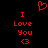 Red pixelated text and symbols on black background: 'I Love You <3' with a heart symbol above.