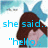 A pixelated animated icon shows a character with brown hair and blue bow, displaying text in four