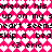 A static image with a repeating pattern of white hearts on a bright pink background, overlaid with black text in a pixelated font.