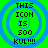 Four identical pixelated icons with green backgrounds and blue concentric circles, each displaying text "THIS ICON IS 500 KUL!!!" in black block letters.