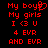 Red pixelated text on black background with two side-by-side variations of 'My boys' and 'My girls' phrases, one featuring a heart symbol replacing the 'o' in 'boy'.