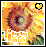Pixelated sunflower with yellow-orange petals and brown center, heart symbol in top-right corner, 'Liz' text at bottom left.