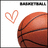A pixelated image shows a basketball with a heart symbol on a white background, with a blurred top bar.
