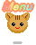 Pixel art cat head with brown fur, black eyes, red mouth, and three stripes on forehead; four identical 'Menu' text banners above each view.
