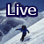 A snowy mountain scene with a skier in blue jacket and black pants, overlaid by large text reading Live Love Ski.