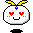 Pixelated character with white rounded head, yellow wing-like ears, blue gem on forehead, red heart eyes, and pink blush dots, shown in multiple expressions.