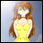 A pixelated anime-style character in a yellow dress with long brown hair and red choker against light blue background, next to "Anime IM" text on black background.