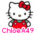 Pixelated Hello Kitty icon with red bow, red overalls, and green shirt, featuring three distinct text overlays in pink font.
