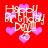 Red background with pink hearts and white 'Happy Birthday' text in pixelated style, four identical arranged in a