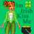 Pixelated image of a woman with curly brown hair wearing green clothing holding a black pot with a yellow rim against a green background with text and a four-leaf clover.
