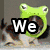 six pixelated images with text overlays: a dog in a green frog hat, a sleeping dog, a person with long hair, blue paw prints on black, a robot holding a heart, and a blue dolphin