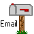 Pixelated mailbox icon with red flag, brown post, and green grass base; text labels 'Email' and 'Me' appear near specific states.