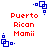 Red text "Puerto Rican Mami" appears below blue geometric shapes on a white background, with four identical static arrangements of the elements.