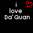 Static pixel art displays 'i love Da'Quan' text with a red heart symbol above 'i' on the left, and identical text without the heart on the right, all on black background.