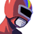 Pixelated 50x50 AIM buddy icon featuring a character with red hair and rainbow-colored helmet details, wearing dark clothing against white background.