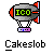 Pixelated blimp-shaped icon with green text on gray body, red fins, and purple base, paired with small blue figures in various poses.