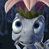 Pixelated cartoon character with large blue eyes, a green leafy crown, and purple ear-like shapes on a dark background.