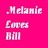 Pixelated text on a solid pink background reads 'Melanie Curras Hill' in three lines with white and light pink lettering.