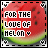 Pixelated watermelon slice with text 'FOR THE LOVE OF MELON' and a heart symbol, bordered by dashed lines.