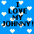 Blue background with white pixel hearts and black text reading 'I LOVE MY JOHNNY!' in a pattern, showing animation changes across observations
