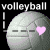 Pixelated volleyball icon with two frames showing heart color change from light pink to bright pink, text "volleyball" above each frame on black background.