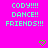 Bright pink background with cyan pixelated text reading "CODY!!!! DANCE!! FRIENDS!!!" repeated twice, two green heart symbols at bottom corners.