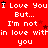 Red background with repeated white text "I Love You But... I'm not in love within you" and small black stars scattered throughout.