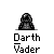 Pixel art contact sheet of seven Darth Vader icons with varying poses and lightsabers, all labeled "Darth Vader" in white text below each icon on a gray background.