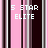 Pixelated text on a striped background with pink, dark brown, and gray vertical stripes, featuring the words 5 STAR ELITE, DARE TO, and COMPETE.