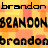 Pixelated text repeats 'brandon' in multiple styles across a warm-toned background with orange and yellow hues.