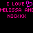 Pixelated pink text and heart symbol on black background with repeated phrases.