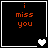Four black square with orange text 'i miss you' and white borders, each showing a different heart symbol animation sequence