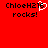 Red background with black pixelated text 'ChloeH216 rocks!' and a white heart symbol replacing the 'o' in 'Chloe' on the left side.