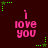 Dark red background with repeated pink text 'i love you' and green star-shaped pixel art elements arranged in a pattern