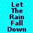 Pixelated text on a cyan background with white dots, displaying "Let The Rain Fall Down" in two vertical