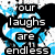 Pixelated blue and white background with black text blocks reading 'our laughs are endless', 'our memories are countless', and 'our friendship is endless' in a