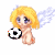 Pixelated angel icon with blonde hair and wings holding a soccer ball on white background, next to green text logo reading 'Original Icons .com' on dark green background.