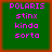 Four identical green square with red borders display pink pixelated text reading POLARIS, stinx, kinda, sorta in vertical alignment