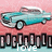 A light blue vintage car with white roof and silver accents on a pink background, with 'love' text below.