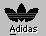 Pixelated black and red Adidas logo with three stripes above white text reading 'Adidas' on a gray background.