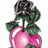 Pixelated image of a pink apple with a dark rose on top, split into four quadrants with text in two black sections.