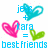 Pixelated graphic with blue text and three heart symbols in cyan, pink, and green on white background.